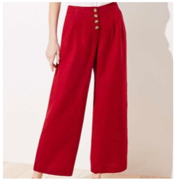 LOFT Pants - LOFT Linen Blend Button Front Wide Leg Pants - M